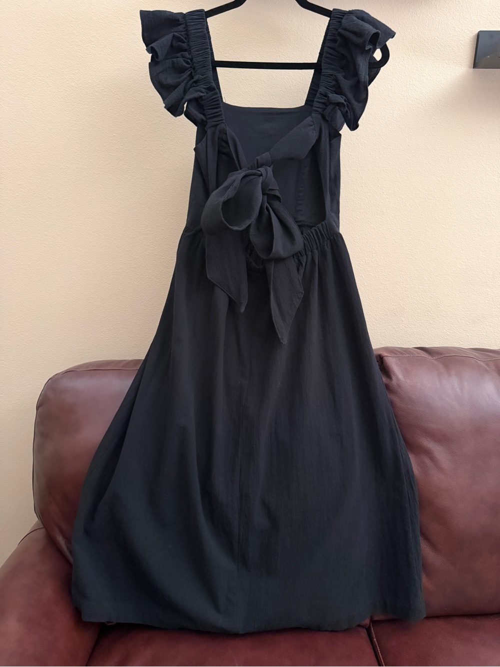 H&M Black Open-Back Tie Poplin Dress - Square Neck - Size S/M - Picture 3 of 8